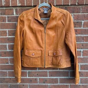 Vintage 90s Y2K George Brown Real Leather Moto Jacket Size Medium